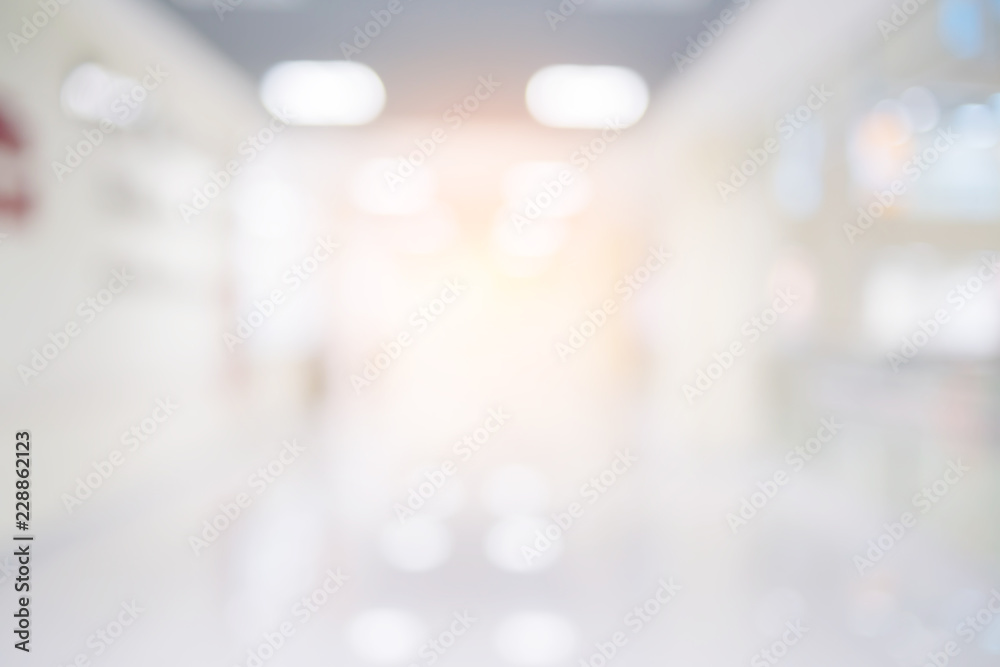 Wall mural abstract blur image background of clinic hospital walkway corridor