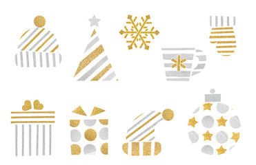 Christmas icon paper cut background - isolated