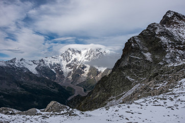 Obraz premium View to Monte Rosa mountain from Monte Moro pass near Macugnaga, Italy
