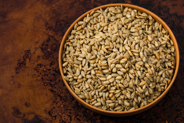 Sunflower Kernels Roasted Seeds Background. Selective focus.