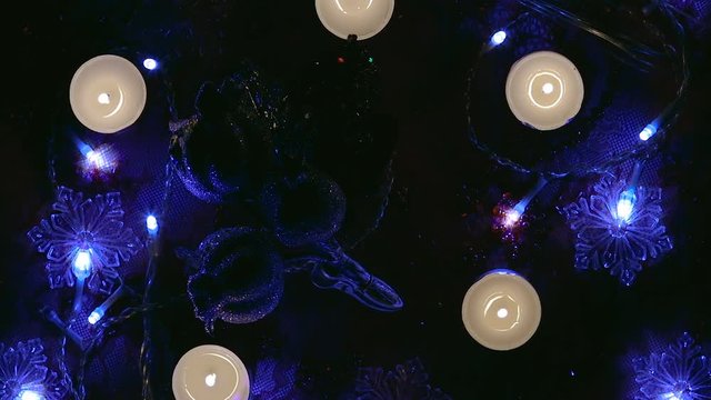 abstract background with blue decor, poppy and candles