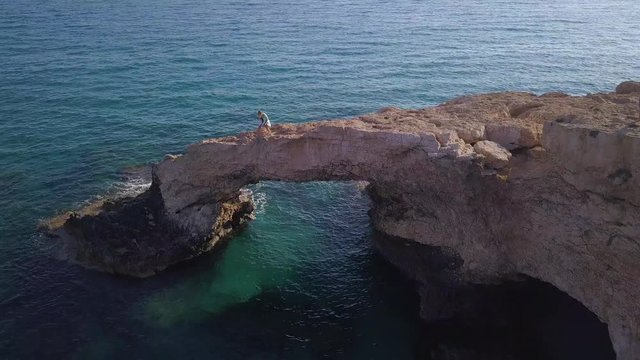 Aerial View of The Bridge of Love or Love Bridge is located in One of the Most Beautiful Tourist Attractions in Ayia Napa, Cyprus