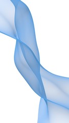 Abstract blue wave. Blue scarf. Bright blue ribbon on white background. Abstract smoke. Raster air background. Vertical image orientation. 3D illustration