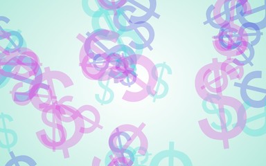 Multicolored translucent dollar signs on white background. Green tones. 3D illustration
