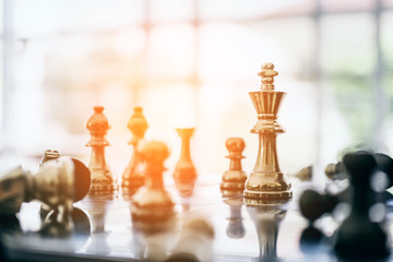 business strategy ideas concept with metal chess board games