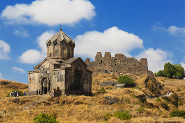 Obraz premium Armenia, Church of the 11th century St. Astvatsatsin (Holy Mother of God) and the fortress Amberd