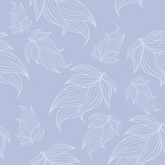Seamless floral background pattern in blue color. Nature theme,leaves, hand - drawn abstract elements. Template for textile,paper, greeting card, postcard design.