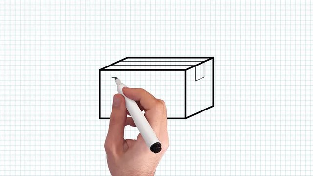 Paket – Whiteboard Animation auf kariertem Blatt Papier
