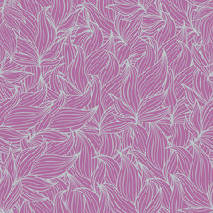 Seamless floral background pattern in purple color. Nature theme,leaves, hand - drawn abstract elements.