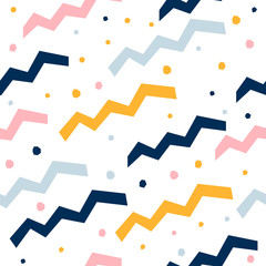 Abstract seamless pattern background. Childish application geometric cover for design birthday card, wallpaper, holiday wrapping paper, shop sale advertising, textile fabric, bag print, t shirt etc.
