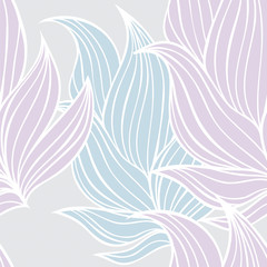 Seamless floral background pattern in pastel colors. Nature theme,leaves, hand - drawn abstract elements.