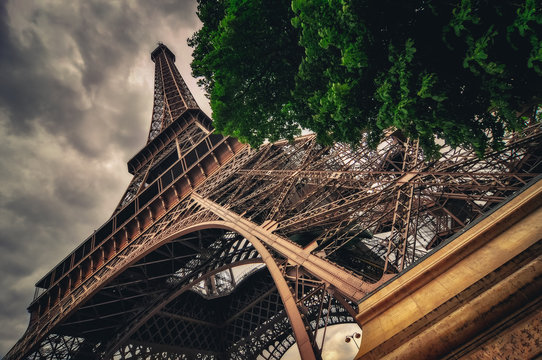 View of Eiffel tower in Grungy dramatic style, Paris