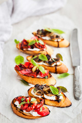Sun dried tomatoes, cream cheese and fried mushrooms bruschetta