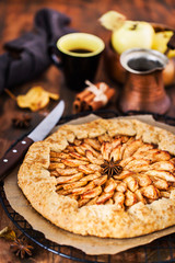 Apples and cinnamon rustic open pie (galette)