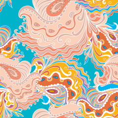 Obraz premium Seamless hand - drawn pattern. Flower, waves, curls, nature theme, abstract elements Vector illustration