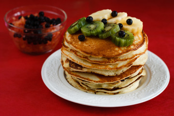 pancakes with fruits and honey