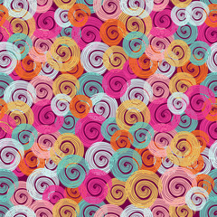 Hand- drawn abstract seamless background pattern. Waves, curls, swirls theme. Vector illustration