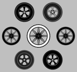 set wheel car tire black white gray monochrome