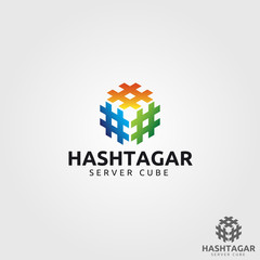 Hash Tag Cube Logo Template