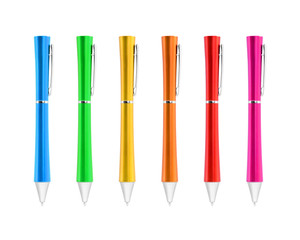 Colorful pens collection on isolated background with clipping path. Vivid pencils for your design or montage.
