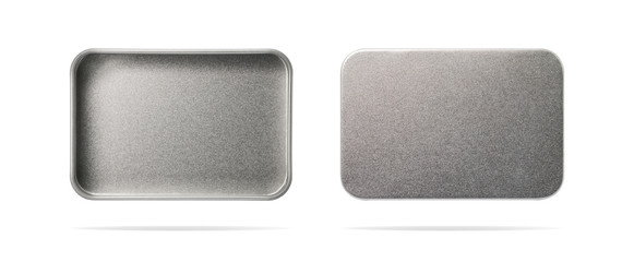 Empty metal box isolated on white background. Steel container or accessory package for your design. ( Clipping path or cut out object for montage ) Can put text, image, and logo.