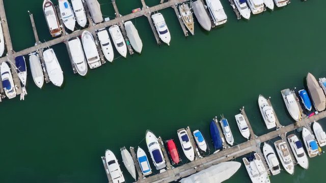 Top view of luxury yacht port