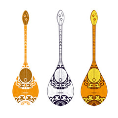 Dombra. National instrument. Sketch. Set. Color pattern and monophonic.