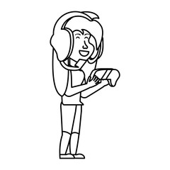 girl with headphone and game control