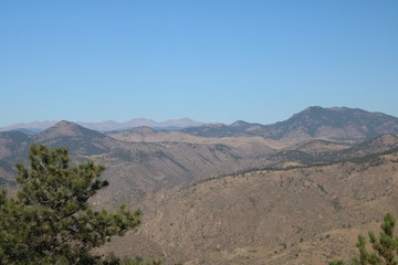 Fototapeta na wymiar colorado mountain range from above framed by trees