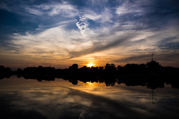 Beautiful sunset with reflections near Plattling - Isar - Bavaria