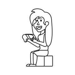 girl sitting with game control character