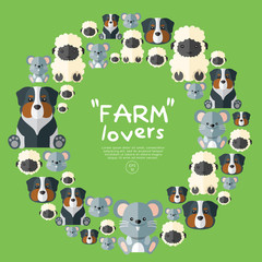 Set of farm animals on green background : Vector Illustration