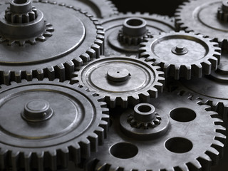 metallic gears and cogs,3d rendering,conceptual image.