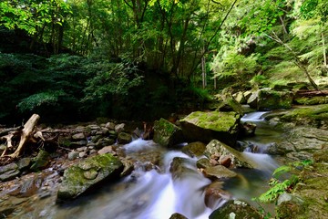 日本の滝と湖と神社のある霊場
