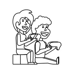 young couple sitting playing video game