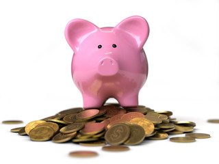 piggy bank with coins,3d rendering,conceptual image.