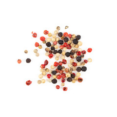 Dry Trio colour peppercorn grinder isolated on white background. Top view