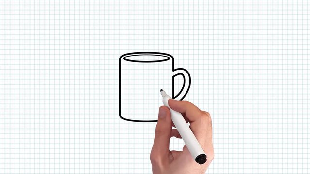 Tasse – Whiteboard Animation auf kariertem Blatt Papier