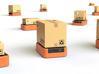 warehouse robots carry boxes,Shipping and logistics concept,3d rendering,conceptual image.