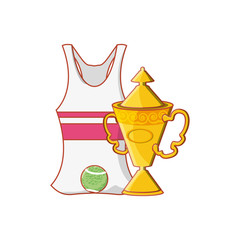 female tennis uniform shirt with trophy cup