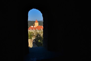 Fototapeta premium Castle Veveri - City of Brno, Czech Republic - Europe. Beautiful autumn landscape with castle. Brno dam and sunset at the golden hour. Autumn season October.