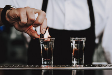 Have Fun. Barman with Beard. Prepared Cocktail.