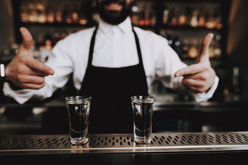 Leisure Time. Barman with Beard. Prepare Cocktail.