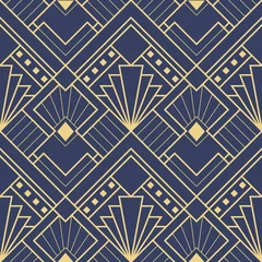 Foto op Plexiglas Blauw goud Abstract art deco naadloos patroon 03