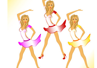 illustration of young beautiful girl with long hair in motion