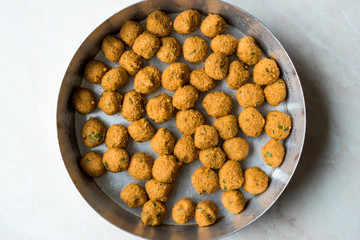 Turkish Food Meatballs made with Bulgur and Lentil Paste / Mercimek Koftesi also called Falafel.