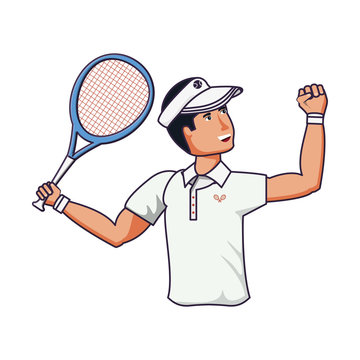 man tennis playing with racket and cap sport