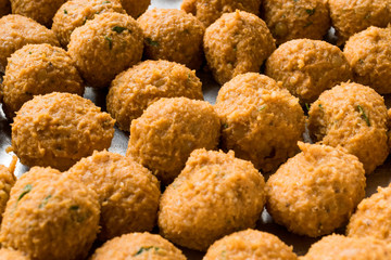 Turkish Food Meatballs made with Bulgur and Lentil Paste / Mercimek Koftesi also called Falafel.