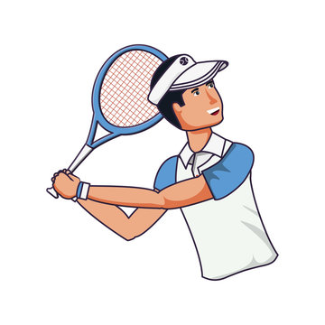 man tennis playing with racket and cap sport
