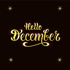 Vector illustration of hello december for typography poster, logotype, flyer, banner, greeting card or postcard.